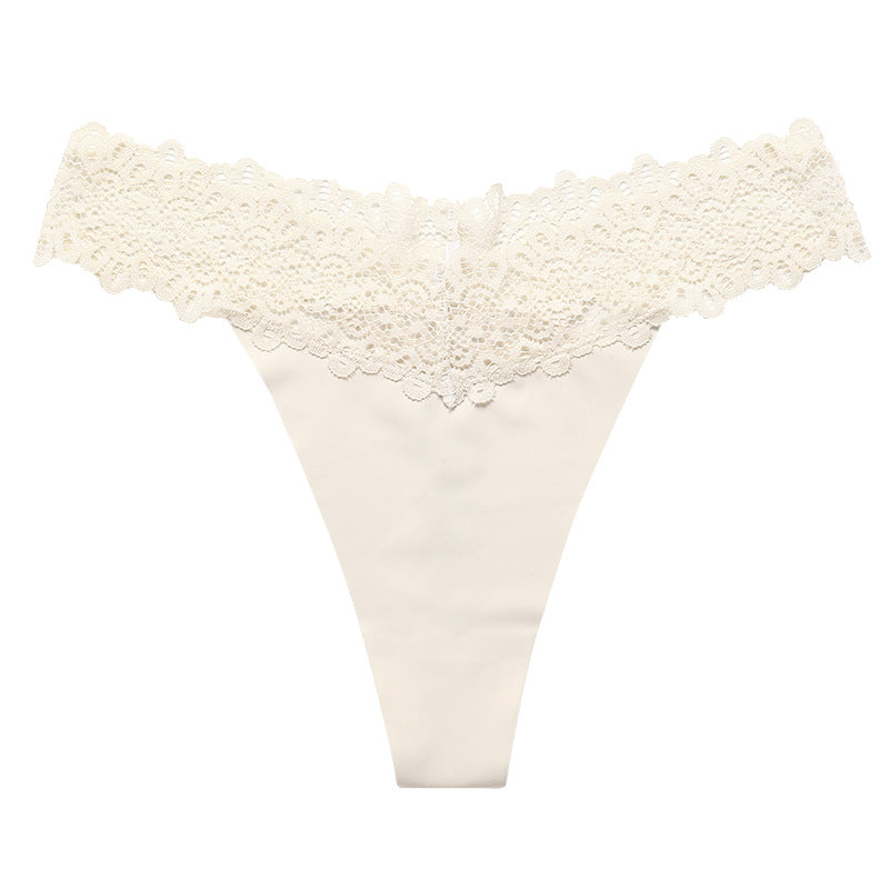 Sexy Lace Splicing Seamless Ice Silk Panties Thong