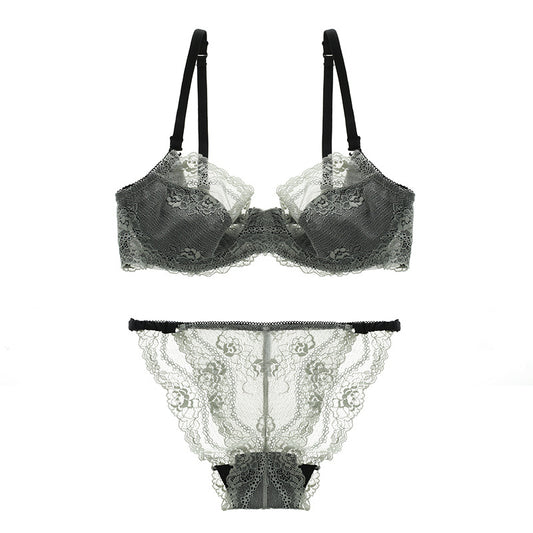 French Sexy Ultra-thin Transparent Lace Bra Set