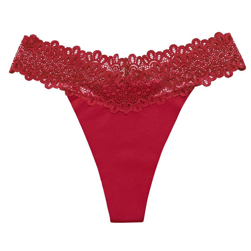 Sexy Lace Splicing Seamless Ice Silk Panties Thong