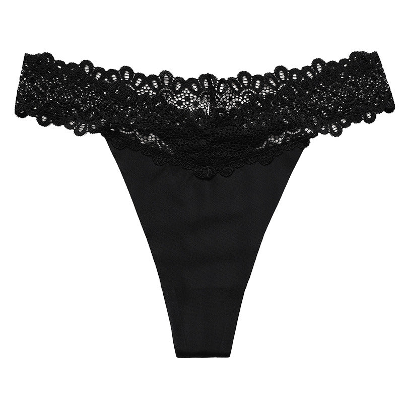 Sexy Lace Splicing Seamless Ice Silk Panties Thong