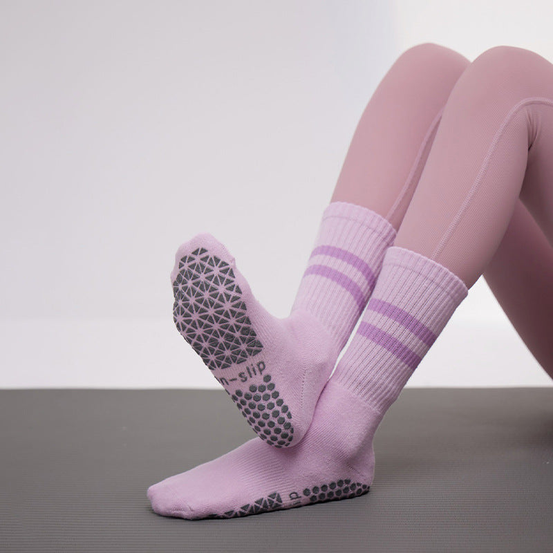 Striped Medium Yoga Socks Non-Slip Long Pilates Socks Jump Rope Shock Absorbing Sports Socks