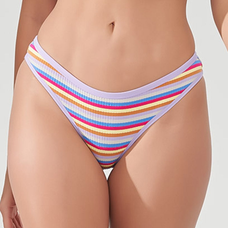 Colorful Striped Sports Fitness Thong Rainbow Threaded Cotton Women's Low Rise Sexy Panties