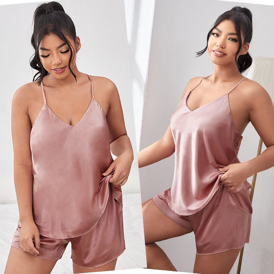 Plus Size Backless Sling Pajamas Women Fashion Sexy Sleepwear Two Piece Set