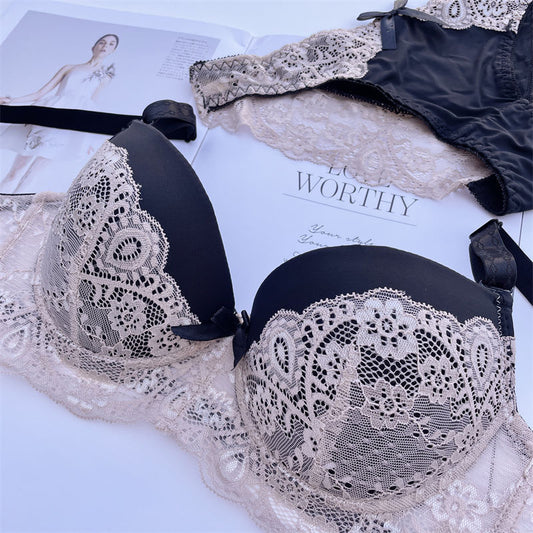 Sexy Lace Embroidery Color Clash Plus Size Bra Set