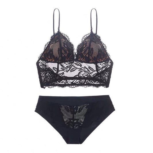 French Sexy Lace Thin Triangle Cup Bra U-Shape Back Bra Set