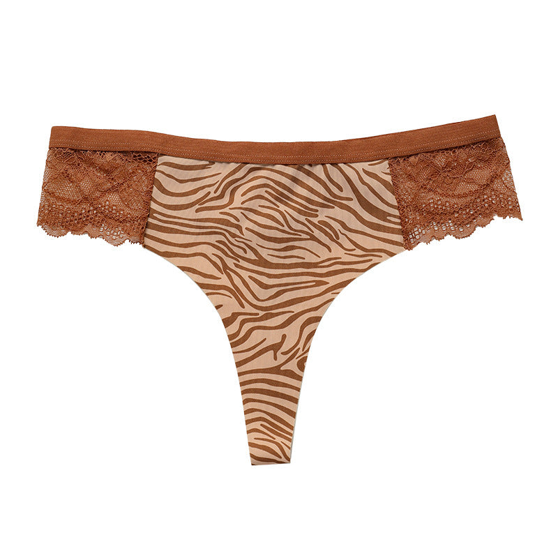 French Sexy Lace Splicing Leopard Print No Trace Panties