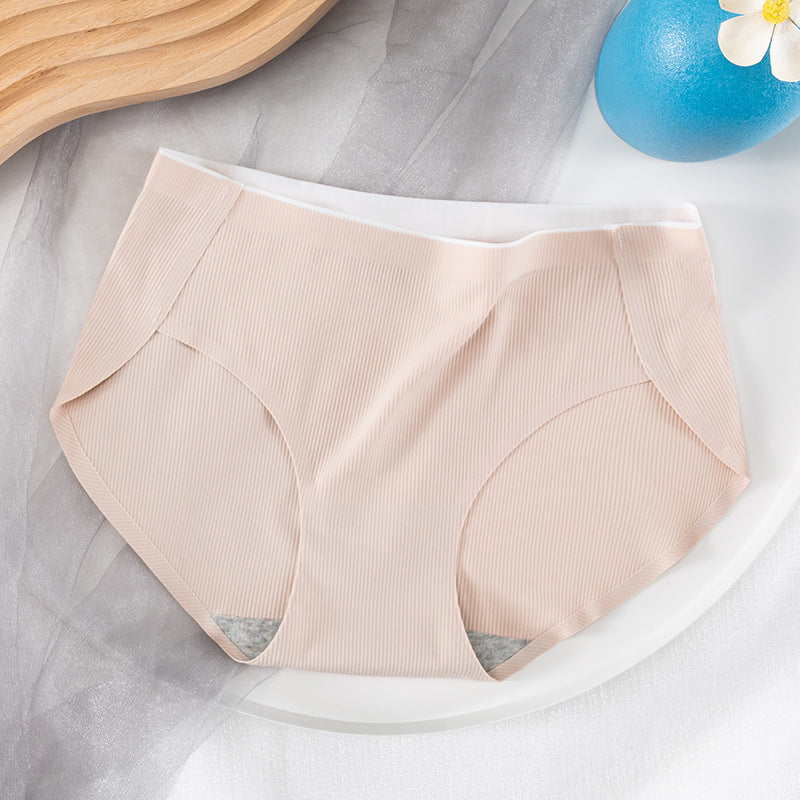 Ice Silk Mid Waist No Trace Drawstring Cotton Panties