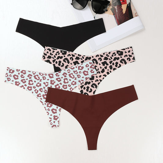 Ice Silk Sleek Animal Print T-Back Thong Panties