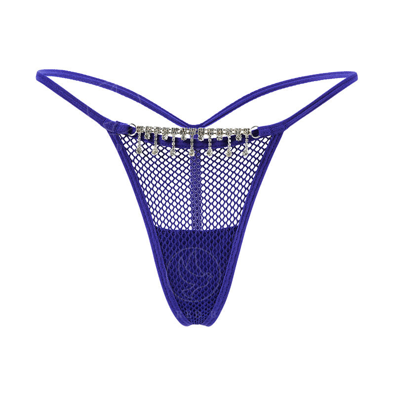 Personalized Diamond Chain Splicing Mesh See Through Sexy Sports T Panties