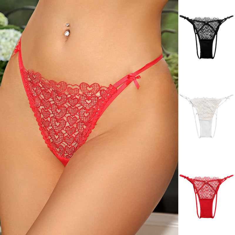 French Lace Lace Hollow Out Spaghetti Strap Bow Panties