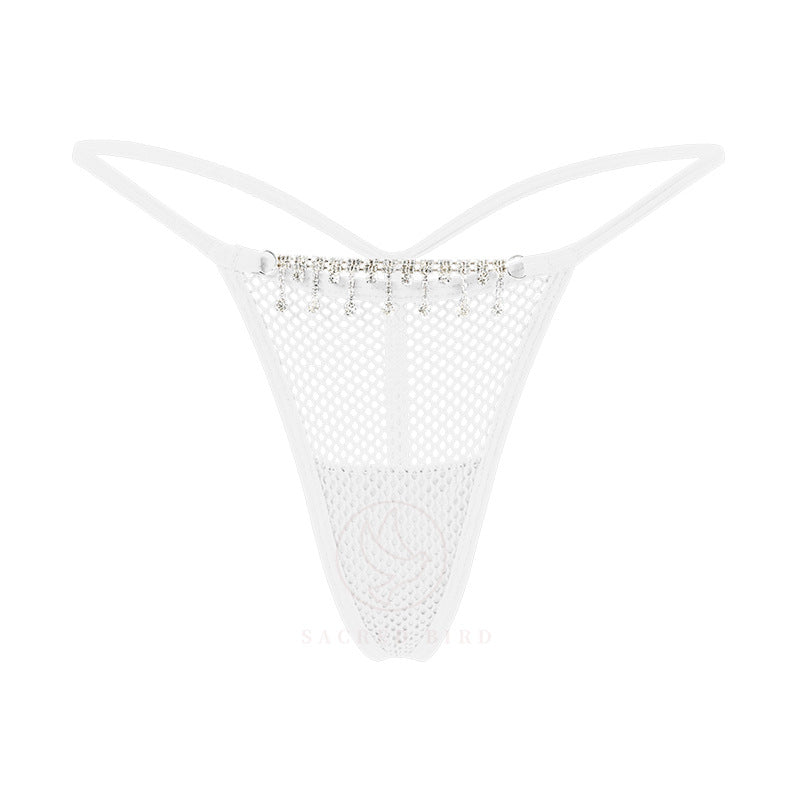 Personalized Diamond Chain Splicing Mesh See Through Sexy Sports T Panties