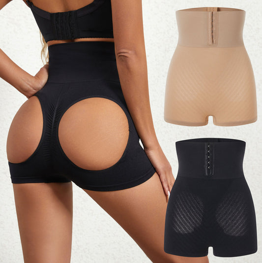 High Waisted Tummy Tuck Pants Buckle Sexy Buttless Exposed Shaping Panties
