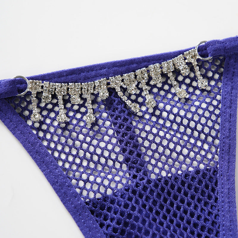 Personalized Diamond Chain Splicing Mesh See Through Sexy Sports T Panties