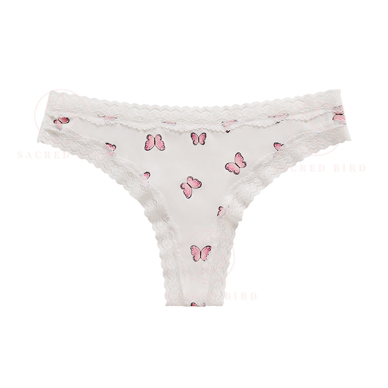 Cherry Print Lace Panties Lightweight Breathable Sexy Thongs