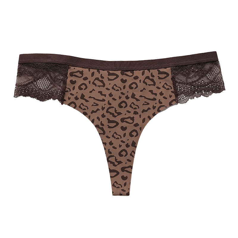 French Sexy Lace Splicing Leopard Print No Trace Panties