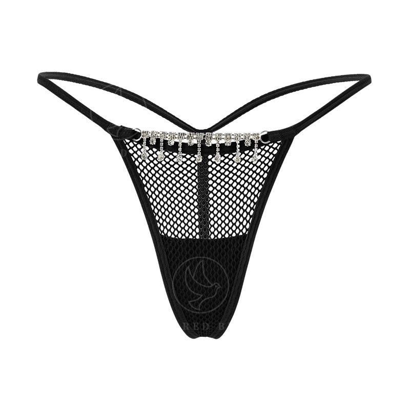 Personalized Diamond Chain Splicing Mesh See Through Sexy Sports T Panties