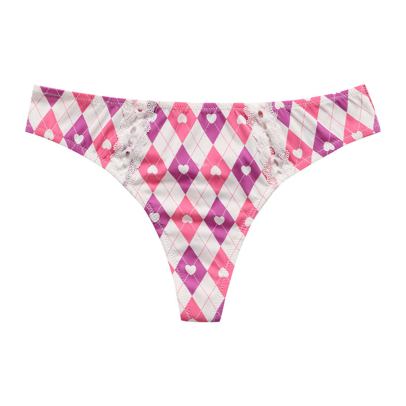 Sexy Diamond Plaid Printed Ice Silk Panties Thongs